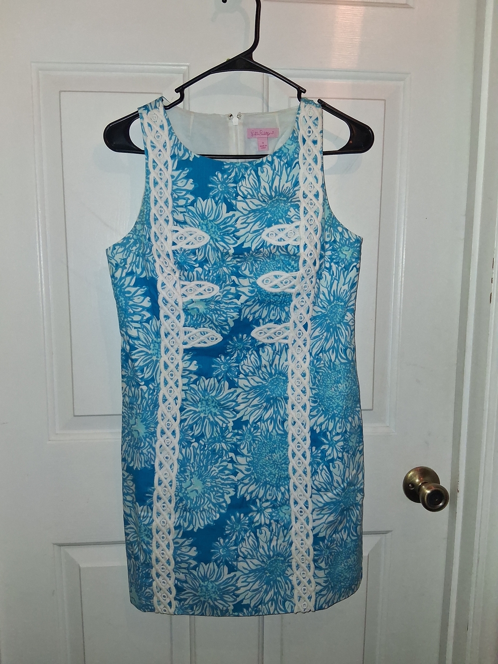 Lilly Pulitzer Blue Floral Lace-Trim Shift Dress Size 4